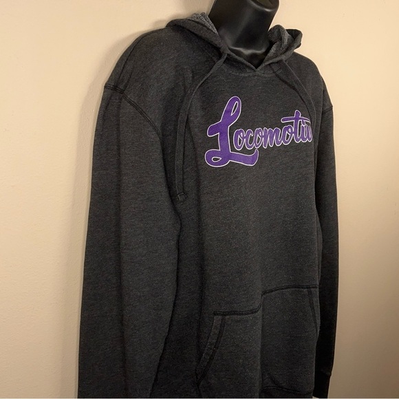 LARGE DARK GREY PURPLE LOCOMOTIVES HOODIE WOMENS PULLOVER HOODED - Picture 2 of 8